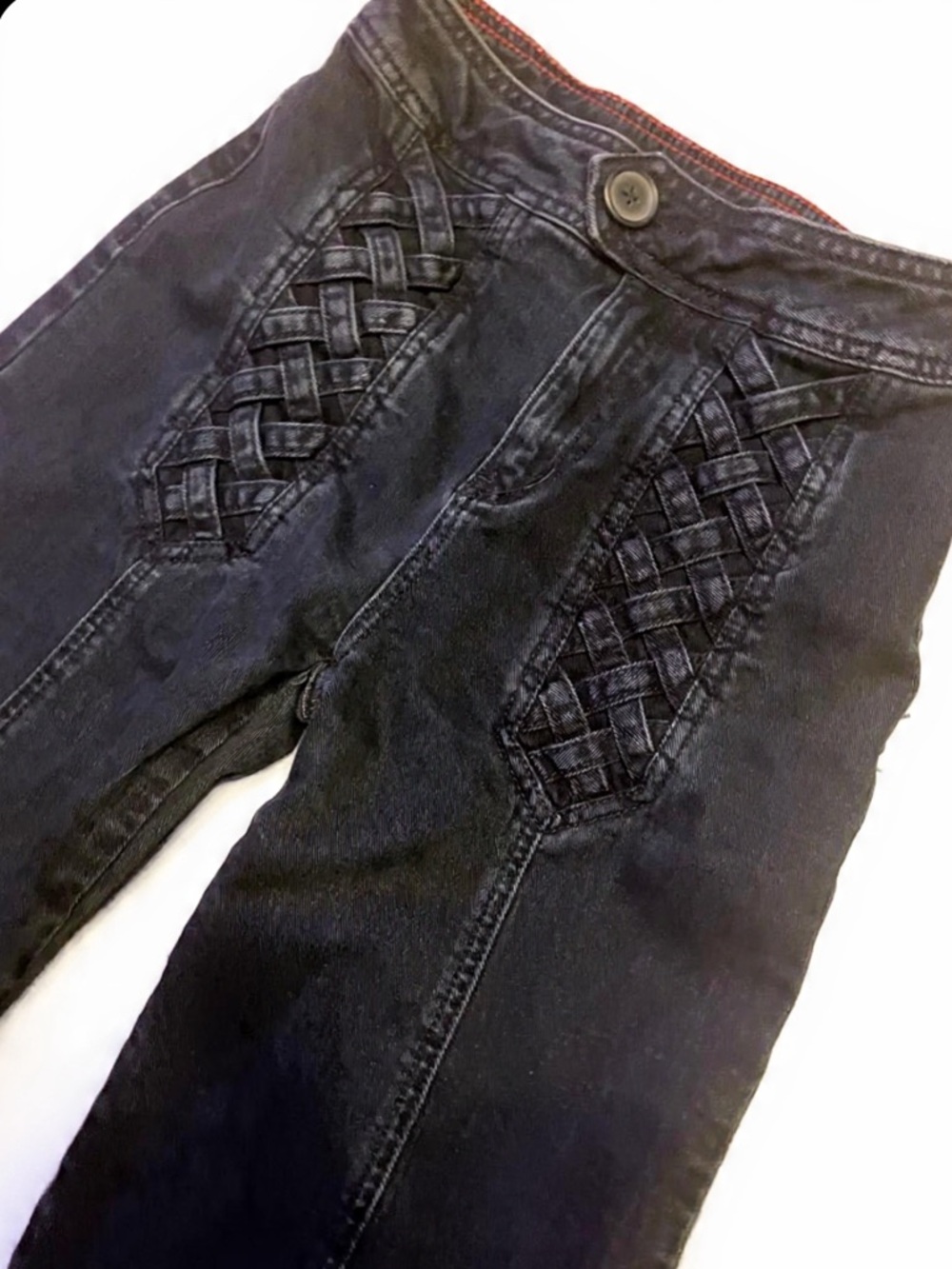 Lux Y2K Black high waisted Wide-Leg Jeans with Front Braided Panels